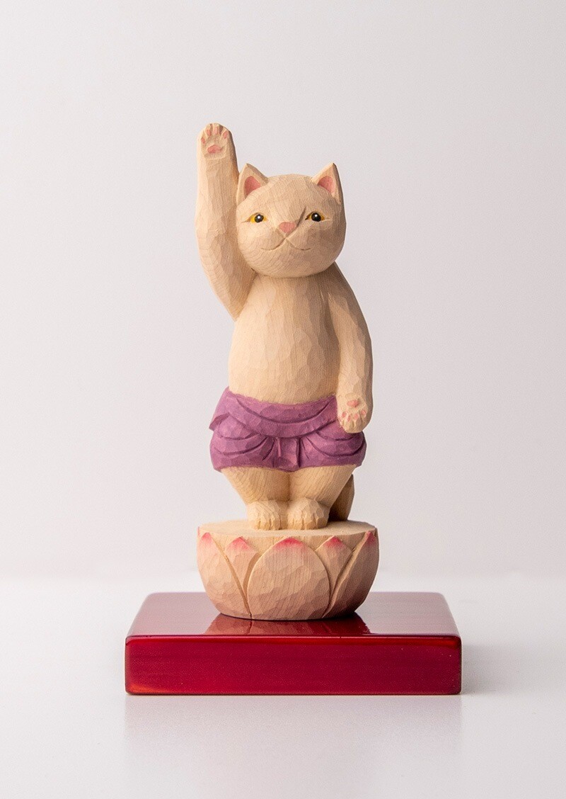 Shakyamuni Cat Buddha 木彫りの誕生釈迦猫 袈裟を着た猫仏さま