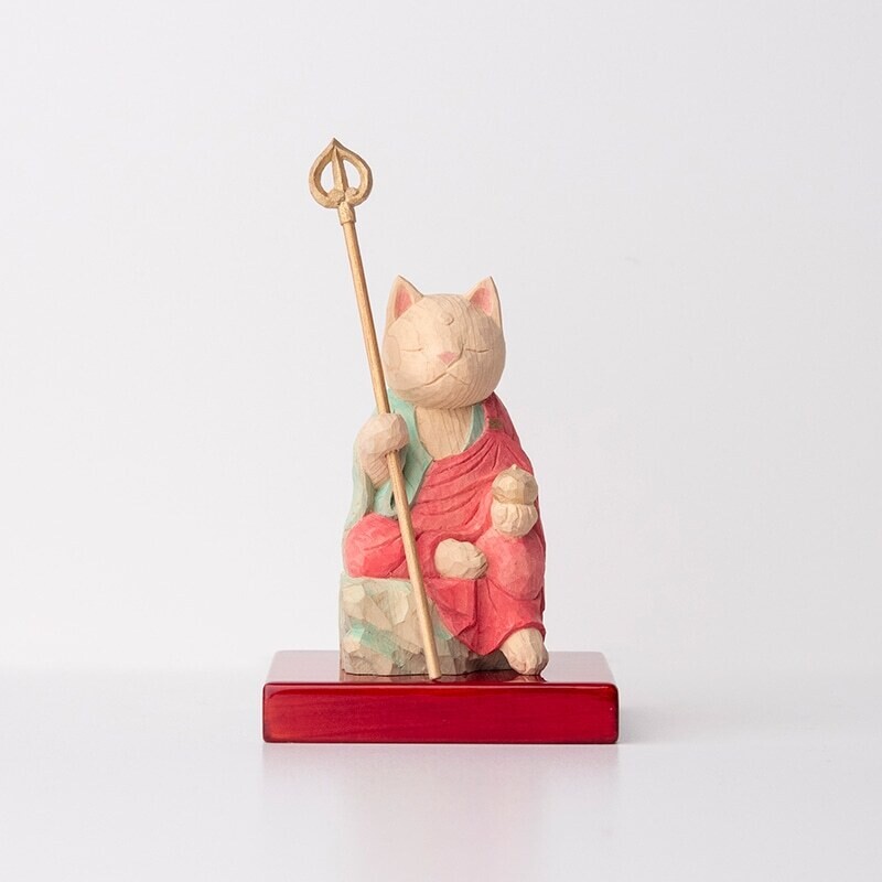 Jizo Bosatsu Cat Buddha 木彫りの地蔵菩薩猫仏 仏屋さかい作