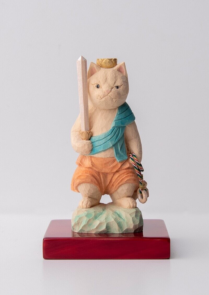 Fudo Myoo  Cat Buddha 木彫りの立不動明王猫