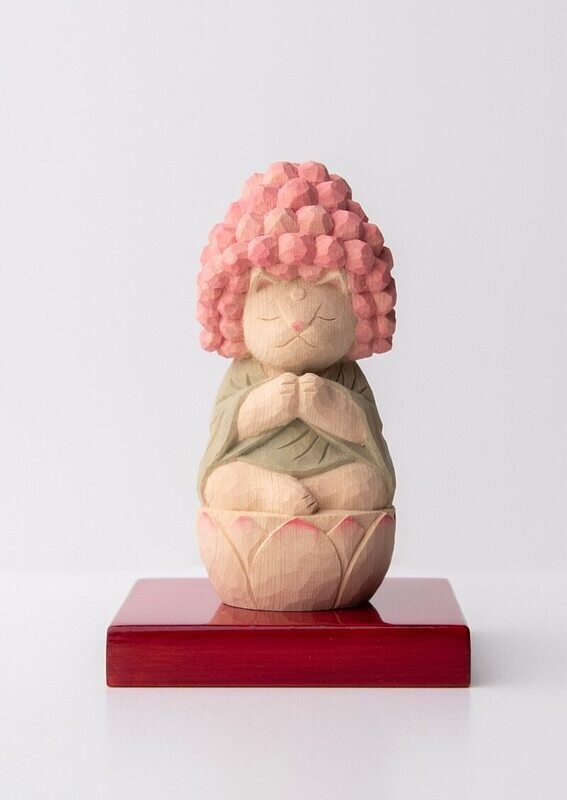 Goko Shiyui Amitabha (Amida) Cat Buddha 木彫りの五劫思惟阿弥陀 袈裟を着た猫仏さま 若緑