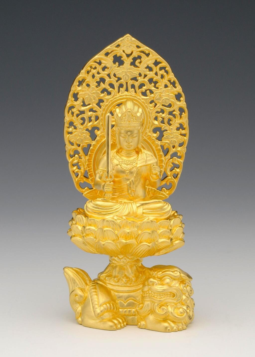 Monju Bosatsu(文殊菩薩 純金製 総高11.3cm)