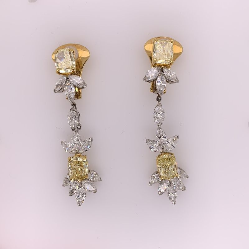 Scarselli 8.91 Carat Fancy Yellow Cushion Natural Diamond Earrings