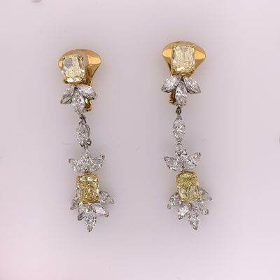 Scarselli 8.91 Carat Fancy Yellow Cushion Natural Diamond Earrings
