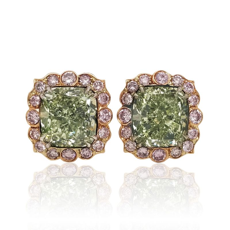 Scarselli 3 Carat Each Fancy Intense Yellow-Green Diamond Earrings