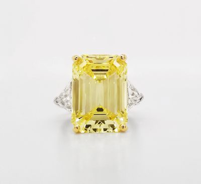Scarselli 15.09 carat Fancy Intense Yellow Diamond Ring Signed Tiffany