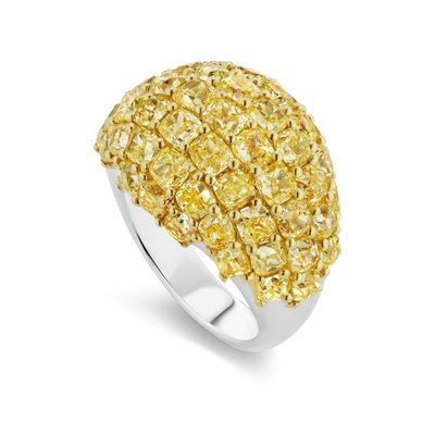 Scarselli 8.22 carat Fancy Yellow Cushion Diamond Bombe Dome Ring
