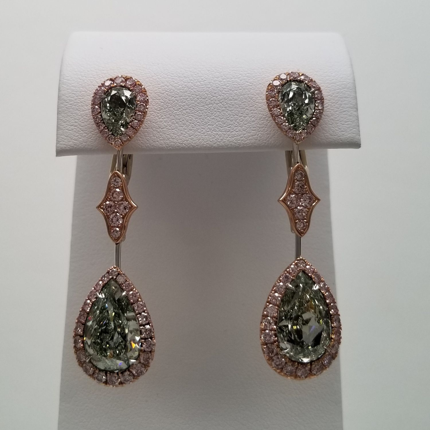 Scarselli 5.11 Carat Fancy Yellowish Green Natural Diamond Earrings