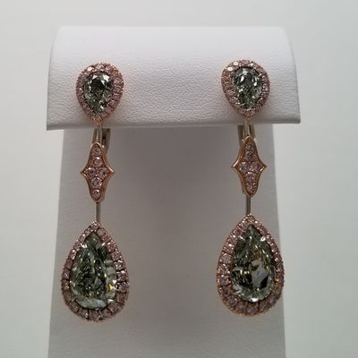 Scarselli 5.11 Carat Fancy Yellowish Green Natural Diamond Earrings