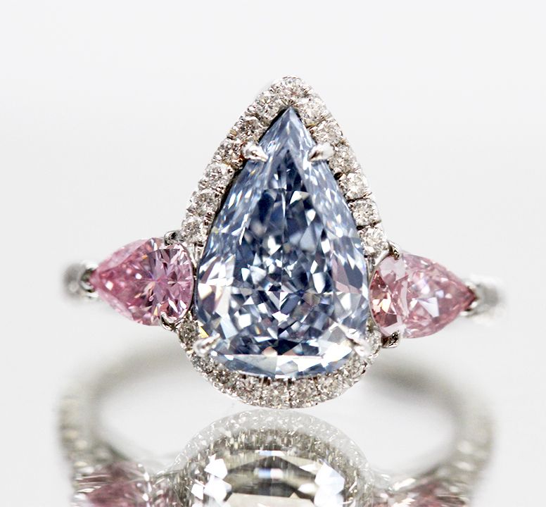 Scarselli 2.44 Carat Fancy Intense Blue and .71 Carat Fancy Pink Brilliant Natural Diamond Engagement Ring
