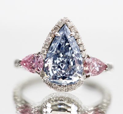 Scarselli 2.44 Carat Fancy Intense Blue and .71 Carat Fancy Pink Brilliant Natural Diamond Engagement Ring
