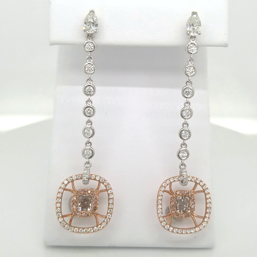 Scarselli 1.49 Carat Light Pink Natural Diamond Drop Earrings