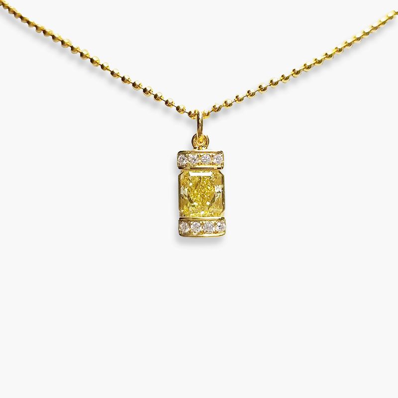 Scarselli 1.78 Carats Fancy Intense Yellow Natural Diamond Pendant Necklace