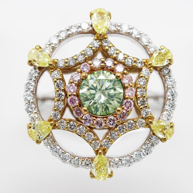 Scarselli 0.60 Carat Fancy Yellow Green Natural Diamond Cocktail Ring