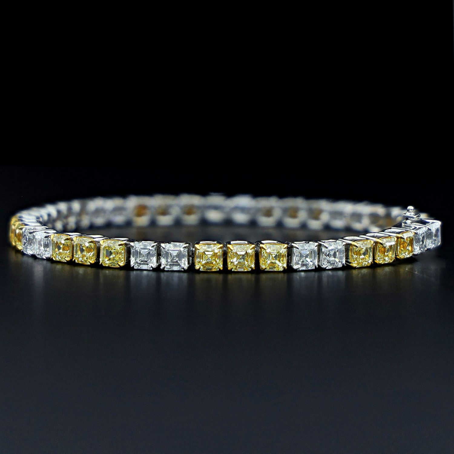 Scarselli 13.55 Ct Fancy Yellow and White Natural Diamond Tennis Bracelet