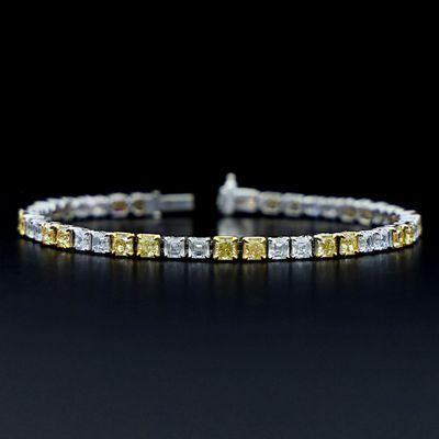 Scarselli 9.05 Ct Fancy Light Yellow and White Natural Diamond Tennis Bracelet