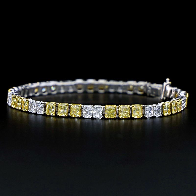 Scarselli 11.49 Ct Fancy Yellow and White Natural Diamond Tennis Bracelet