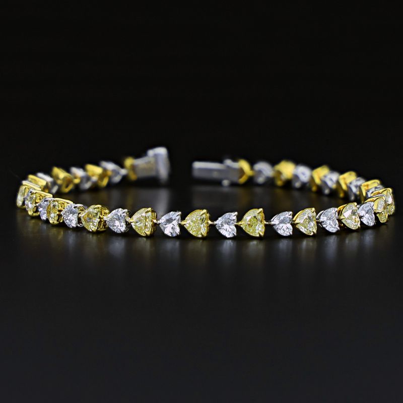 Scarselli 9.16 Ct Fancy Light Yellow and White Natural Diamond Tennis Bracelet