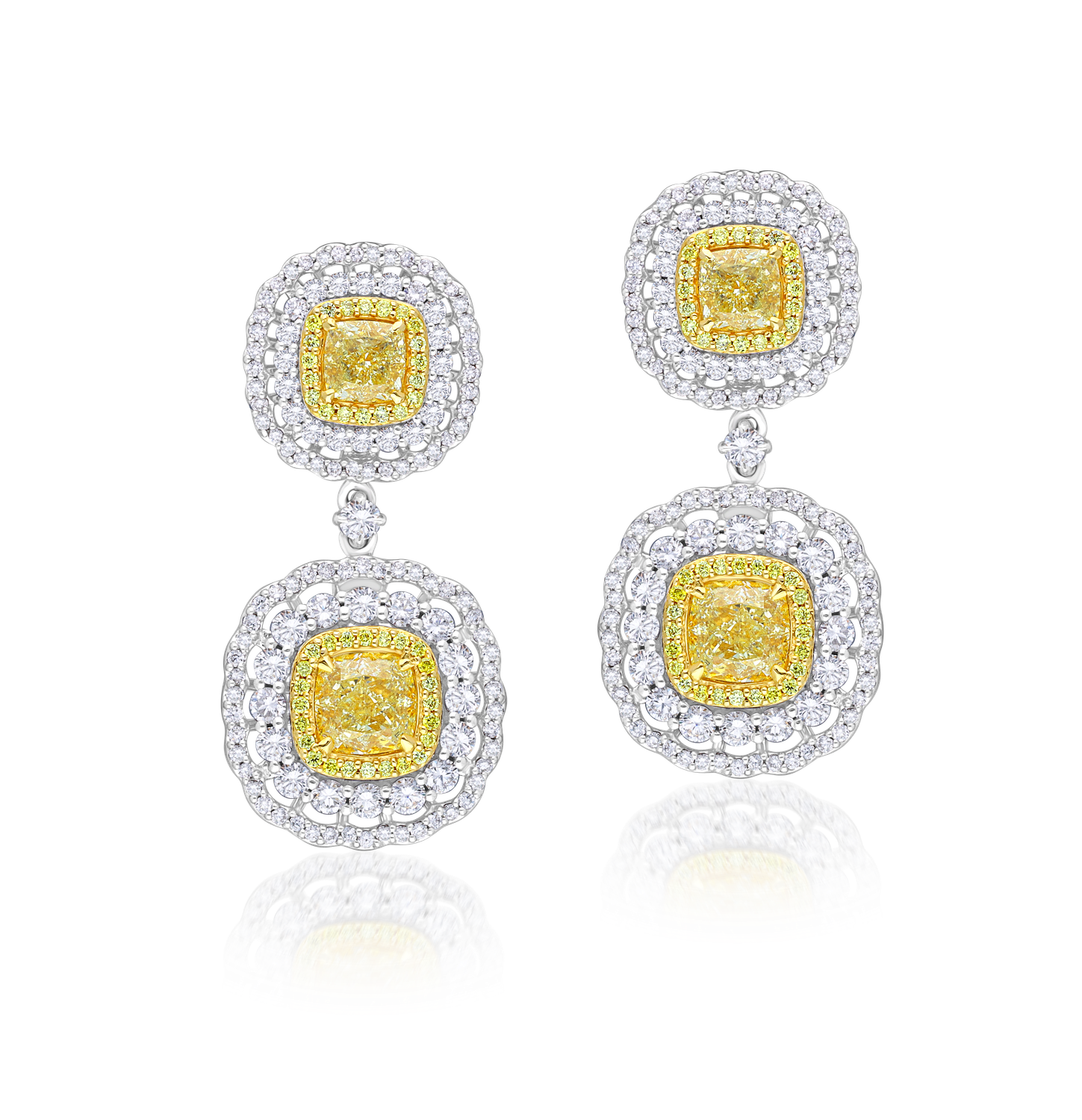 Scarselli 3.17carats Yellow Diamond Drop Diamond Earrings