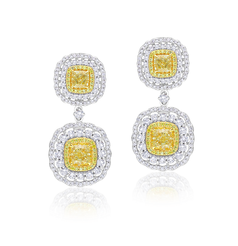 Scarselli 3.17carats Yellow Diamond Drop Diamond Earrings