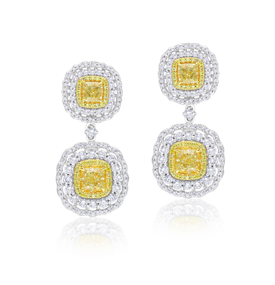Scarselli 3.17carats Yellow Diamond Drop Diamond Earrings