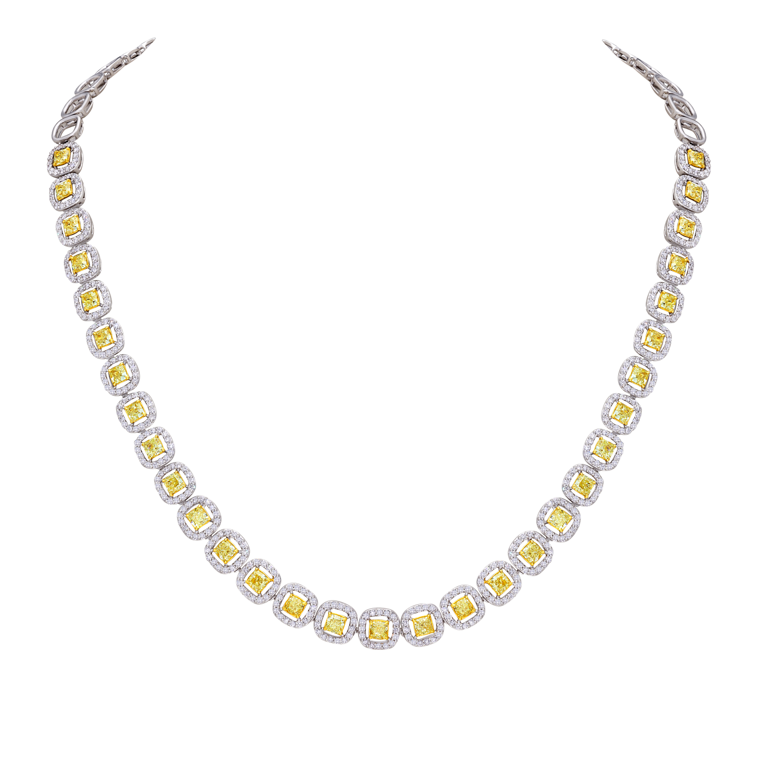 Scarselli 6.34 carats Cushion  Natural Yellow  Diamond Necklace