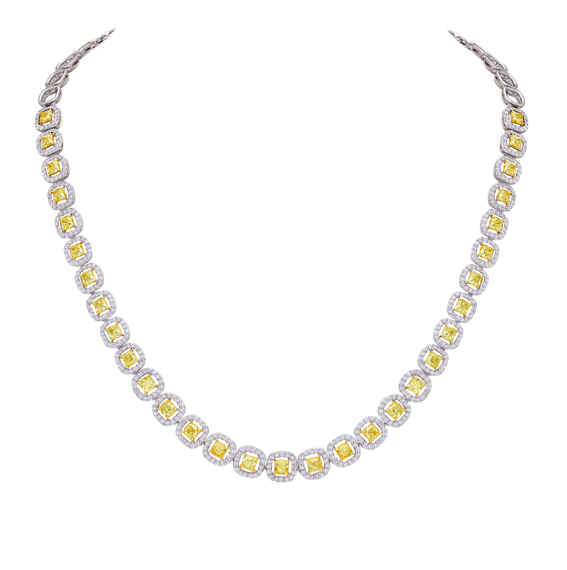 Scarselli 6.34 carats Cushion  Natural Yellow  Diamond Necklace