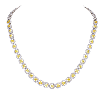 Scarselli 6.34 carats Cushion  Natural Yellow  Diamond Necklace