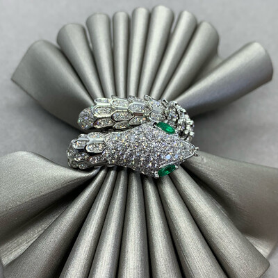 Viper Serpenti Ring Diamonds and Emeralds