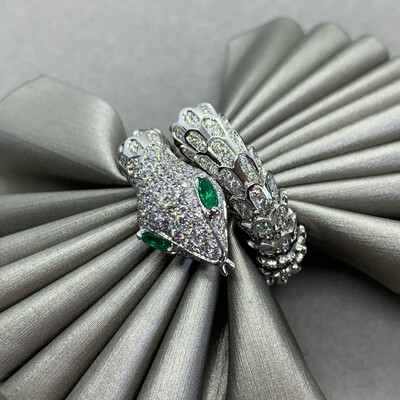 Viper Serpenti Ring Diamonds and Emeralds