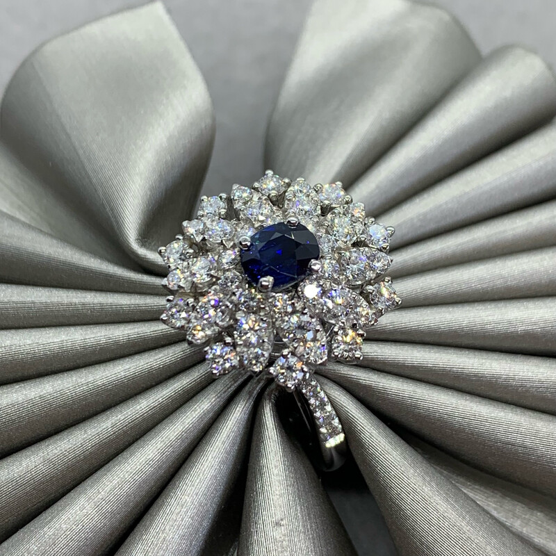 Royal Blue Sapphire and Diamond Ring