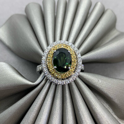 Halo Sapphire Fancy Yellow Diamonds and White Diamonds Ring