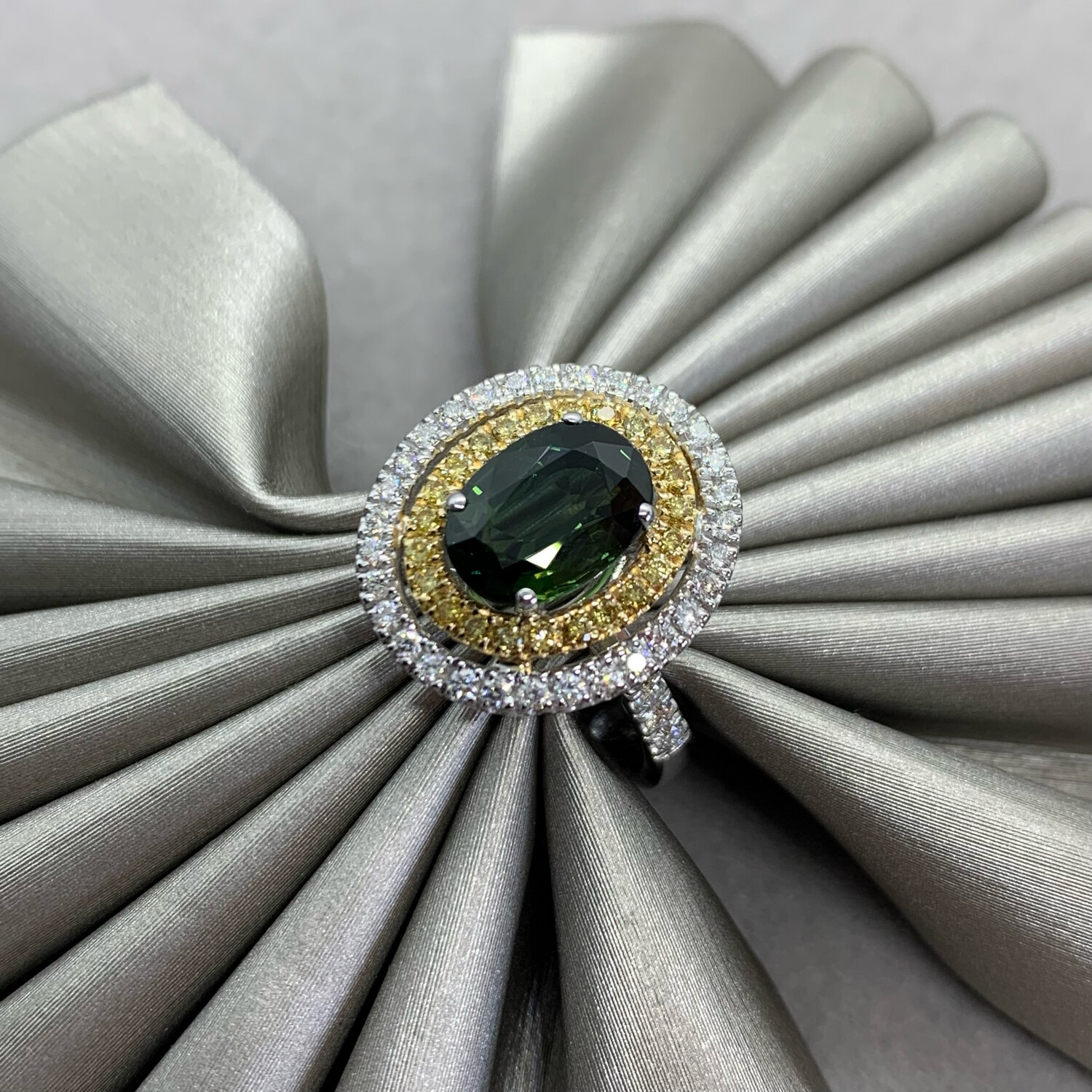 Halo Sapphire Fancy Yellow Diamonds and White Diamonds Ring