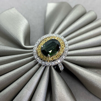 Halo Sapphire Fancy Yellow Diamonds and White Diamonds Ring