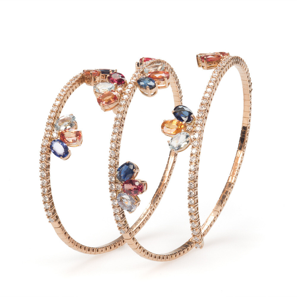 Spiral Bracelet Diamonds Sapphires and Aquamarine