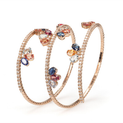 Spiral Bracelet Diamonds Sapphires and Aquamarine