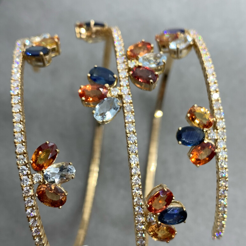 Spiral Bracelet Diamonds Sapphires and Aquamarine