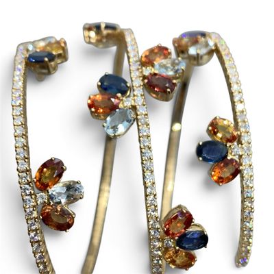 Spiral Bracelet Diamonds Sapphires and Aquamarine