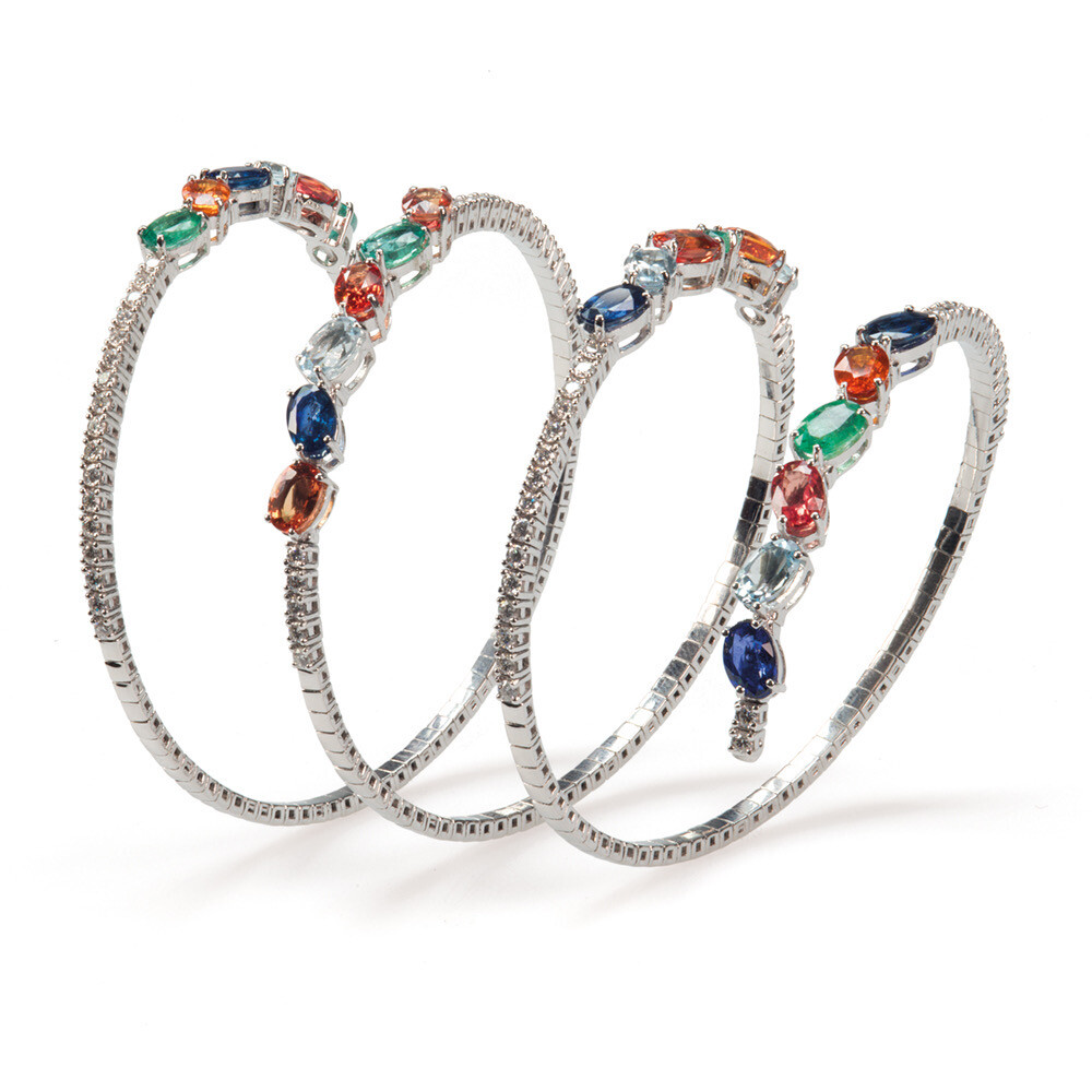 Spiral Bracelet Diamonds Sapphires Emeralds and Aquamarine