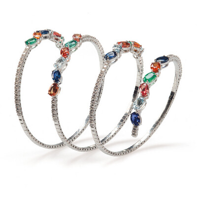 Spiral Bracelet Diamonds Sapphires Emeralds and Aquamarine