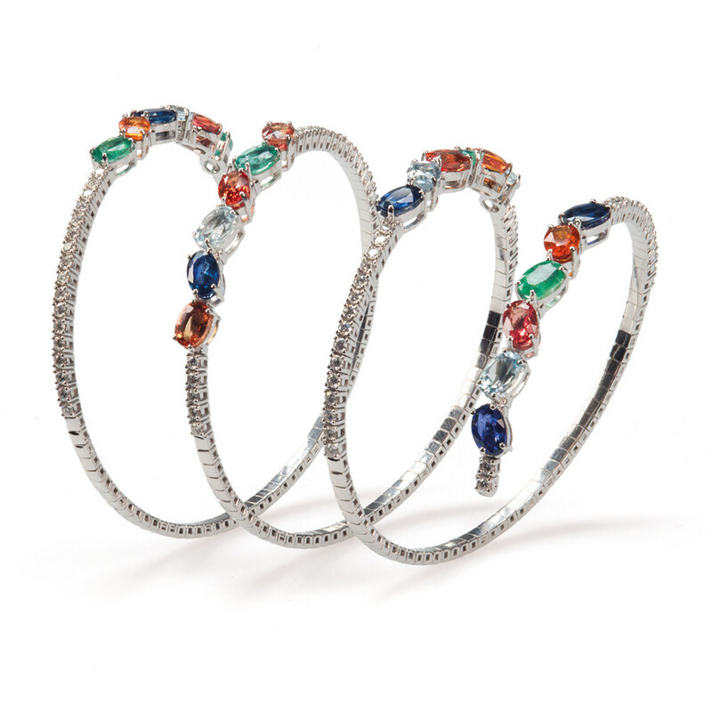 Spiral Bracelet Diamonds Sapphires Emeralds and Aquamarine