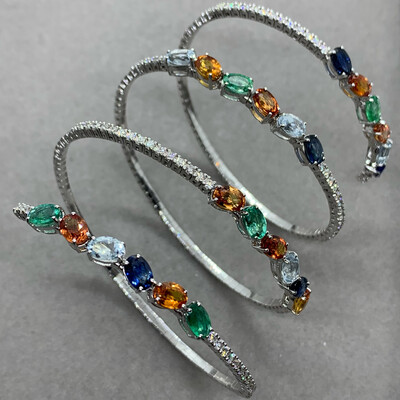Spiral Bracelet Diamonds Sapphires Emeralds and Aquamarine