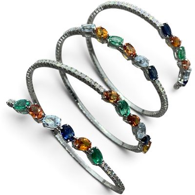 Spiral Bracelet Diamonds Sapphires Emeralds and Aquamarine