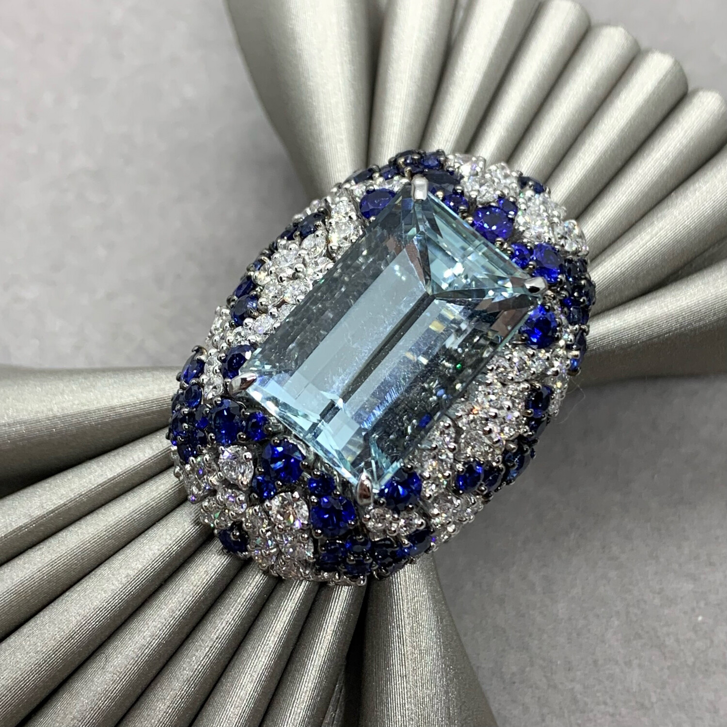 Aquamarine Royal Blue Sapphires and Diamonds Ring