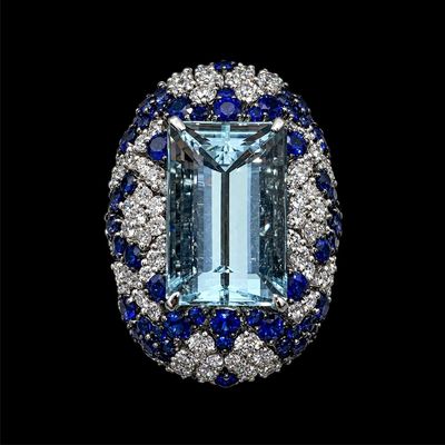 Aquamarine Royal Blue Sapphires and Diamonds Ring