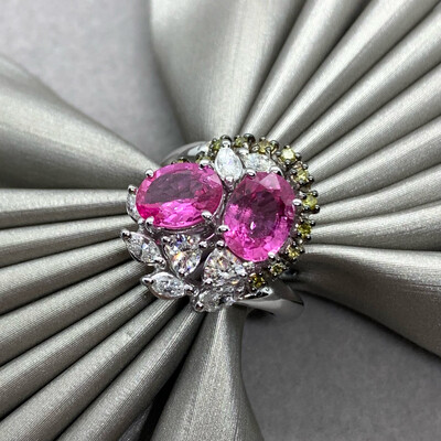 Pink Sapphire Fancy Yellow Diamond and White Diamond Ring