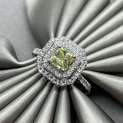Halo Diamond Ring Fancy Yellow and White Diamonds