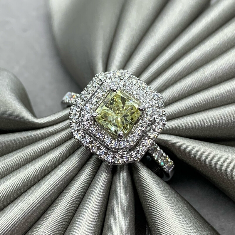 Halo Diamond Ring Fancy Yellow and White Diamonds