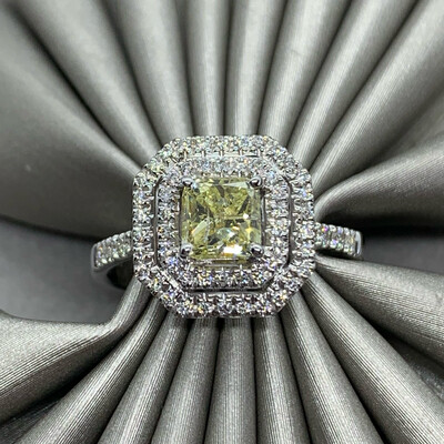 Halo Diamond Ring Fancy Yellow and White Diamonds