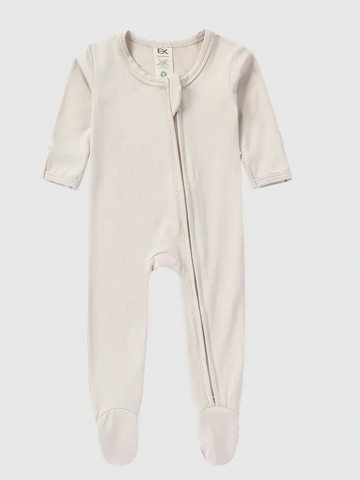 Baby Bamboo Ls Zipper Footie | Ivory