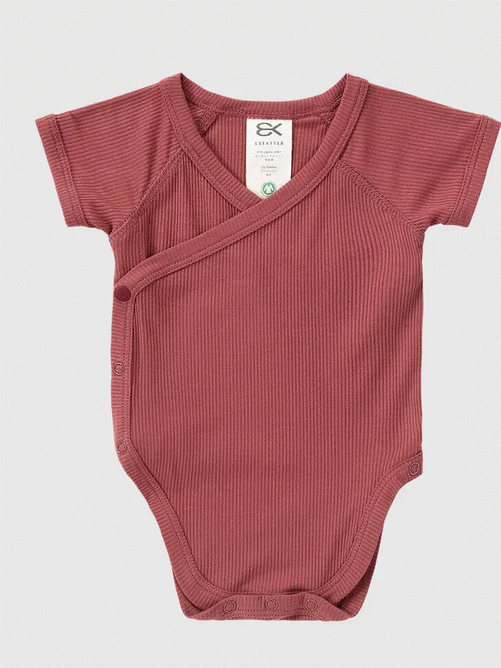 Baby Bamboo Ribbed Ss Kimono Bodysuit | Clay